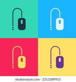 Pop art Computer mouse icon isolated on color background. Optical with wheel symbol.  Vector Illustration
