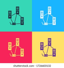 Pop art Computer network icon isolated on color background. Laptop network. Internet connection.  Vector Illustration
