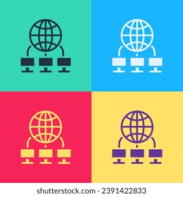 Pop art Computer network icon isolated on color background. Laptop network. Internet connection.  Vector Illustration