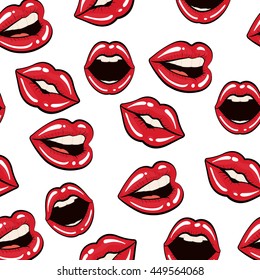 Concepto de arte pop representado por la boca de las mujeres. Ilustración colorida. Fondo blanco
