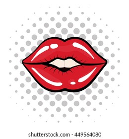Pop art concept represented by female mouth icon. Colorfull illustration. White background