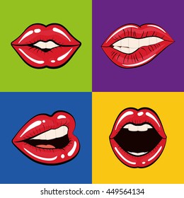 Pop art concept represented by female mouth icon. Colorfull illustration. Frame background