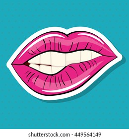 Pop art concept represented by female mouth icon. Colorfull illustration. Blue background