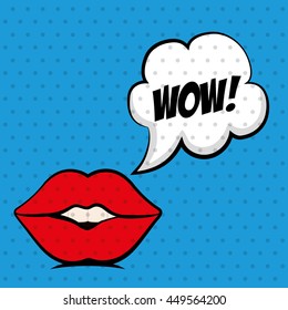 Pop art concept represented by female mouth icon. Colorfull illustration. Blue background