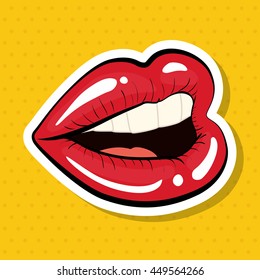 Pop art concept represented by female mouth icon. Colorfull illustration. Yellow background