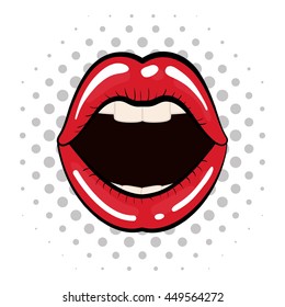 Pop art concept represented by female mouth icon. Colorfull illustration. White background