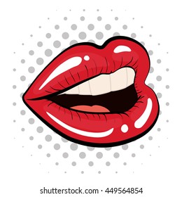 Pop art concept represented by female mouth icon. Colorfull illustration. White background