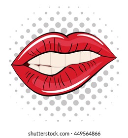 Pop art concept represented by female mouth icon. Colorfull illustration. White background
