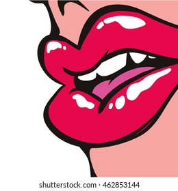 Pop art concept represented by female mouth icon. Isolated and flat illustration