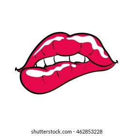 Pop art concept represented by female mouth icon. Isolated and flat illustration