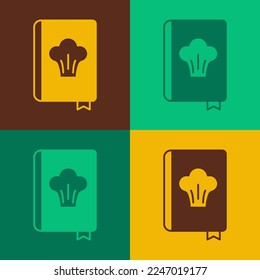 Pop art Cookbook icon isolated on color background. Cooking book icon. Recipe book. Fork and knife icons. Cutlery symbol.  Vector