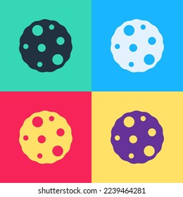 Pop art Cookie or biscuit with chocolate icon isolated on color background.  Vector