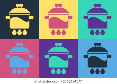 Pop art Cooking pot icon isolated on color background. Boil or stew food symbol.  Vector