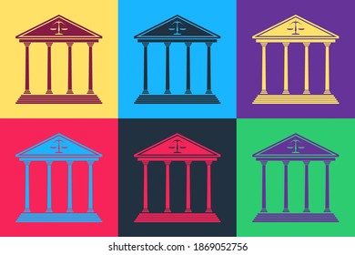 Pop art Courthouse building icon isolated on color background. Vector.