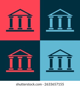 Pop art Courthouse building icon isolated on color background. Building bank or museum.  Vector