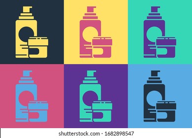 Pop art Cream or lotion cosmetic tube icon isolated on color background. Body care products for men.  Vector Illustration