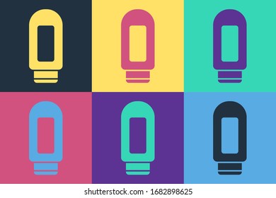 Pop art Cream or lotion cosmetic tube icon isolated on color background. Body care products for men.  Vector Illustration