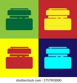 Pop art Cream or lotion cosmetic tube icon isolated on color background. Body care products for men. Vector Illustration