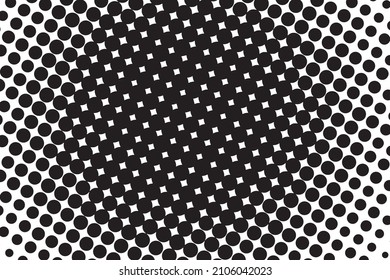 Pop art creative concept colorful comics book magazine cover. Polka dots black and white background. Cartoon halftone retro pattern. Abstract template design for poster, card, banner.