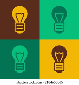 Pop art Creative lamp light idea icon isolated on color background. Concept ideas inspiration, invention, effective thinking, knowledge and education.  Vector