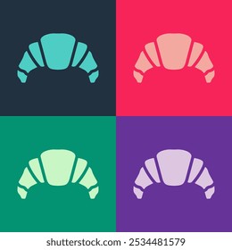 Pop art Croissant icon isolated on color background.  Vector