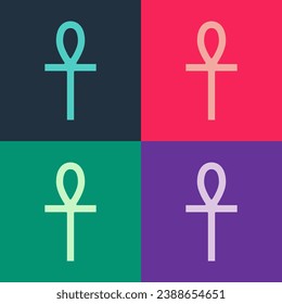 Pop art Cross ankh icon isolated on color background.  Vector