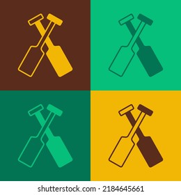 Pop Art Crossed Oars Or Paddles Boat Icon Isolated On Color Background.  Vector