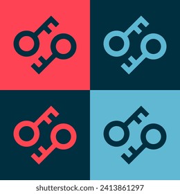 Pop art Cryptocurrency key icon aislado en fondo de color. Concepto de ciberseguridad o clave privada, clave digital con interfaz de tecnología.  Vector