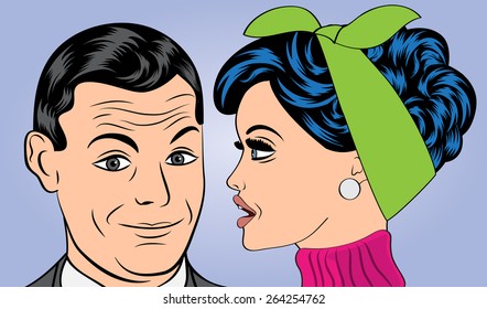 pop art cute retro couple in comics style, vector illustration