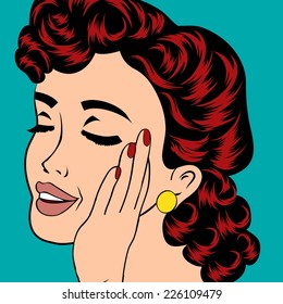 pop art cute retro woman in comics style, vector illustration