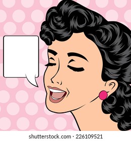 pop art cute retro woman in comics style, vector illustration
