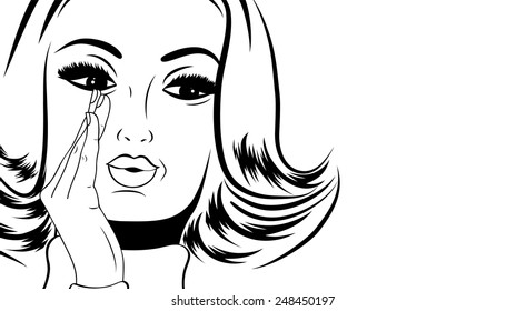pop art cute retro woman in comics style with message, vector illustration