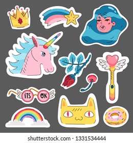 Pop art cute set of different girly illustrations that can be used as patches, pins, badges and stickers.