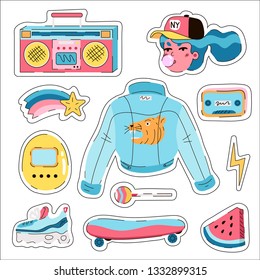 Pop art cute set of different girly illustrations that can be used as patches, pins, badges and stickers.