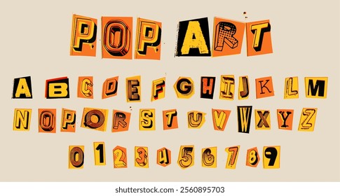 Pop Art Cutout Letters Numbers Glitch Style Vector