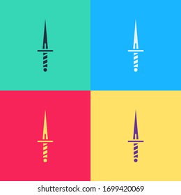 Icono de Pop art Dagger aislado en fondo de color. Icono de cuchillo. Espada con hoja afilada. Ilustración vectorial