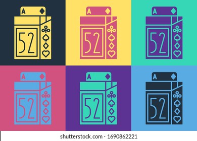 Pop art Deck of playing cards icon isolated on color background. Casino gambling.  Vector Illustration