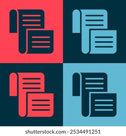 Pop art Decree, paper, parchment, scroll icon icon isolated on color background.  Vector
