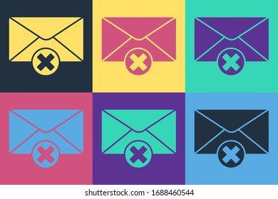 Pop art Delete envelope icon isolated on color background. Delete or error letter. Cross on message. Rejected mail.  Vector Illustration