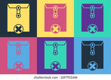 Pop art Delete envelope icon isolated on color background. Delete or error letter. Cross on message. Rejected mail.  Vector Illustration