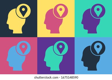 Pop art Delivery man with cardboard boxes icon isolated on color background. Door to door delivery by courier.  Vector Illustration