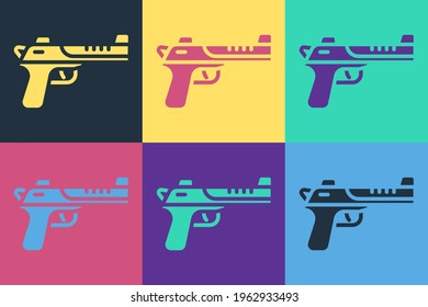 Pop art Desert eagle gun icon isolated on color background.  Vector