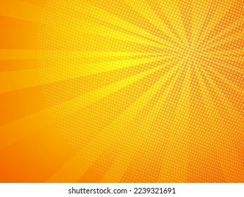 Pop art design element. Typical American comic book background with rays and halftones, vector illustration 