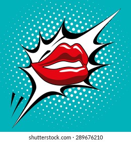 pop art design over pointed blue background, vector illustration