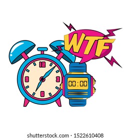 pop art design of retro clock and watch icon over white background, vector illustration