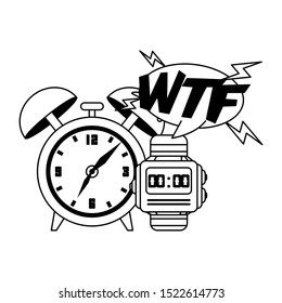 pop art design of retro clock and watch icon over white background, vector illustration