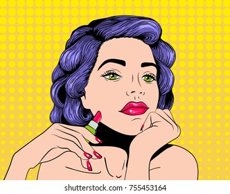 Pop art design. Woman with lipstick