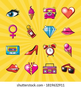 pop art detailed style collection of icons design of retro expression comic theme Vector illustration