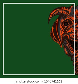 Pop art of a Devil with horns on a dark green background with room for text.