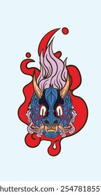 pop art devil mask illustration with japanese style for kaijune event